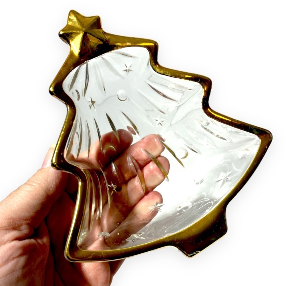 Vintage 1980s Studio Nova Yuletide Spirit Tree Star Gold Trinket Nut Candy Dish‎